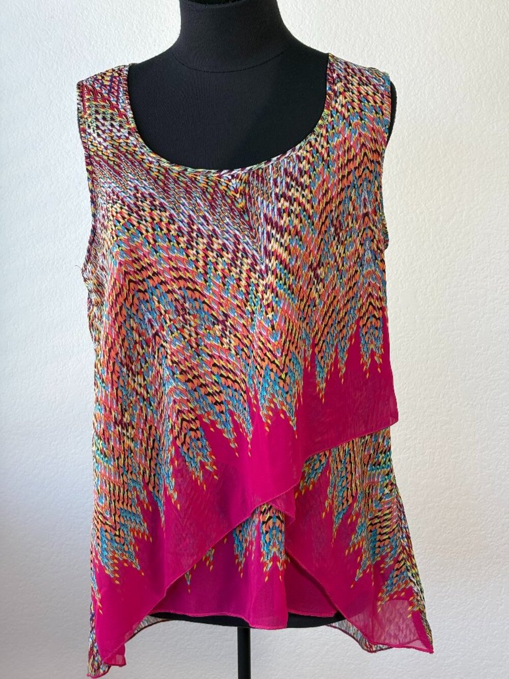 One World XL Colorful Layered Chiffon Tank Asymmetrical Boho Top